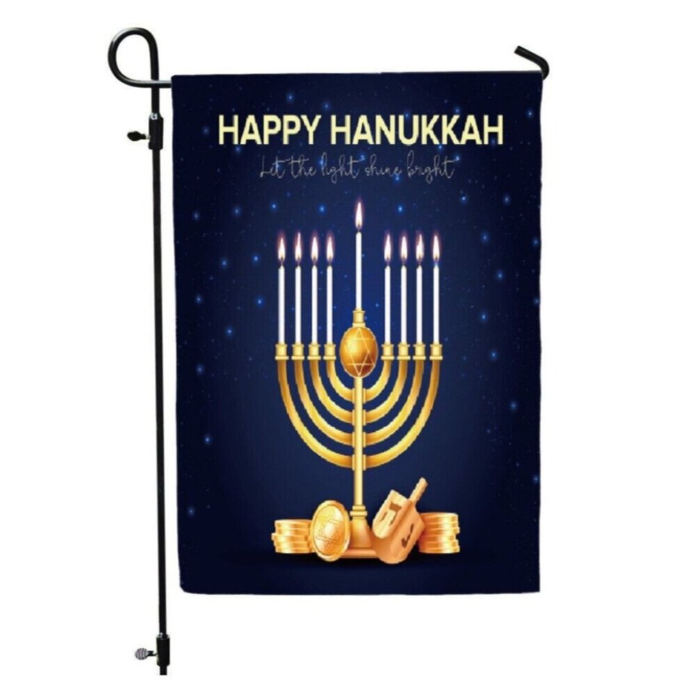 Happy Hanukkah 2 Sided Double Side Garden Flag ~ Let the Light Shine Bright